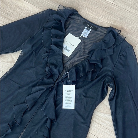 Black Ruffled Women's Blouse - Picture 3 of 13